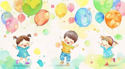 Whimsical Watercolor Wonders: Playful Children's Cartoon Illustrations in Dreamy Watercolor Style &ndash; Floating Unicorns, Giggle-Inducing Animal Friends, Magical Rainbow Forests, and Soft Pastel Landscap