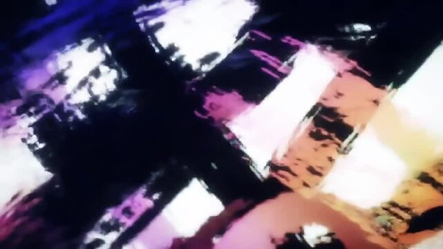A surreal motion video reimagining the classic video icon through glitch-based abstraction. The icon emerges and dissolves within a fluid digital composition filled with pixel distortions. 