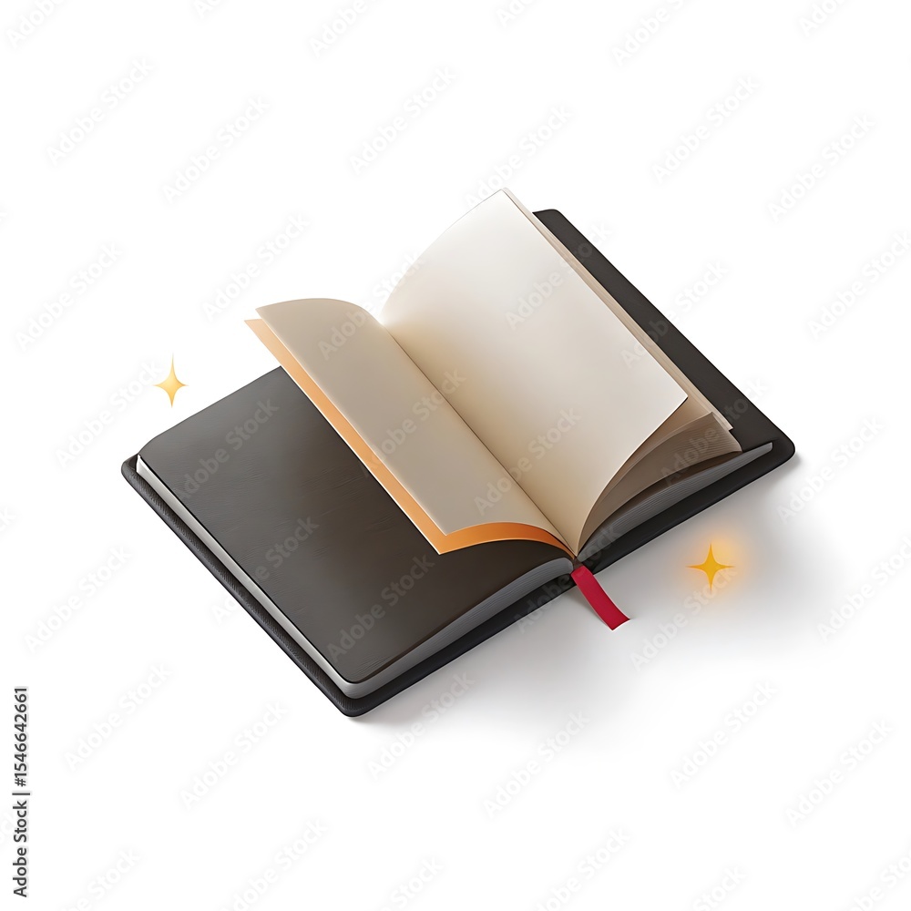 Poster open notebook with blank pages isolated on white background