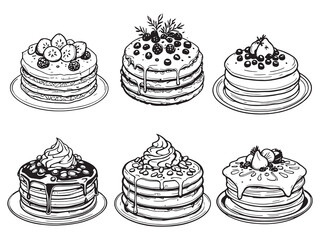 Pancakes Outline Vector Drawing
