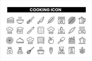 Set of  outline icons related to cooking Linear icon collection. Editable stroke. Vector illustration