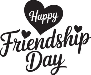 Happy Friendship Day Typography with Heart Silhouette on White Background