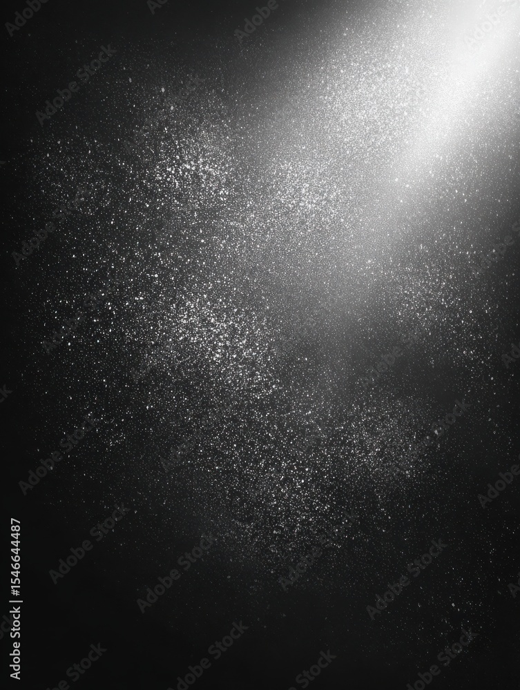 Poster black matte textured background with floating dust particles illuminated by soft light in the top ri