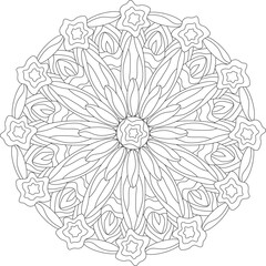 Fototapeta premium Intricate Adult Mandala Coloring Page Floral Zentangle Circular Patterns Stress Free Relaxation Meditation LIne Art