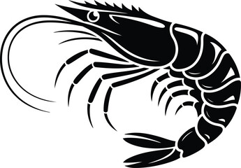 Black Silhouette of a Shrimp, Vector Design, Transparent Background.