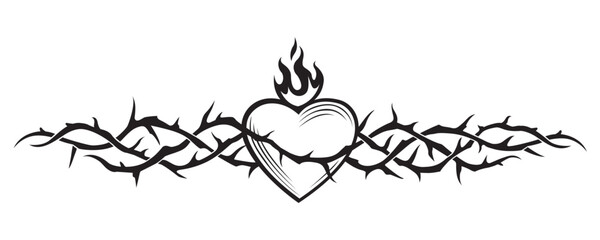 heart, crown of thorns and flame isolated on white background