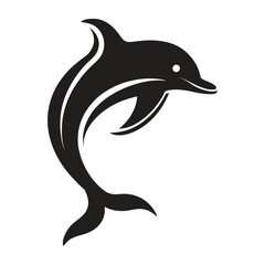 Jumping Dolphin Silhouette with Abstract Wave in Single Stroke Vector Style.