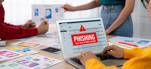 Cyber security software show alert of cyber attack for protection brisk. Danger from virus,...