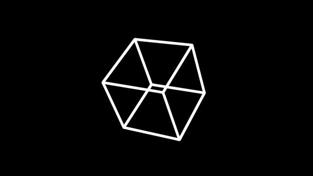 minimalist white wireframe rectangular prism to diamond shape transformation and rotation loop on black background for abstract geometric and modern digital concepts