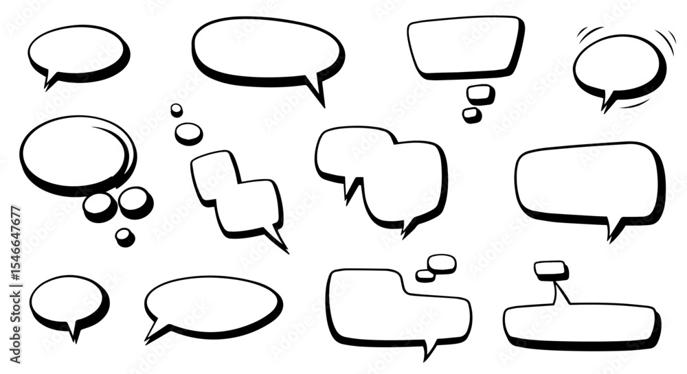Poster collection of hand-drawn speech bubbles perfect for comics and graphic design. set includes various 