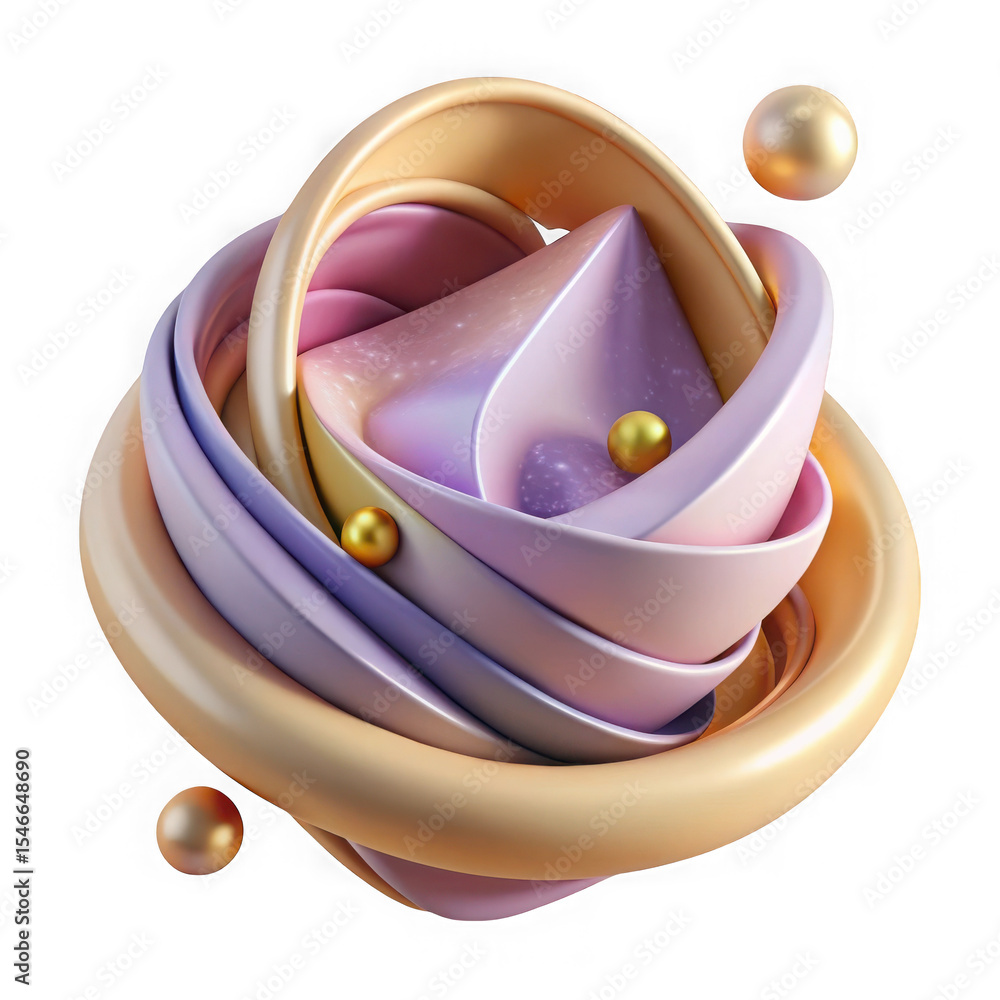 Poster abstract 3d rendered swirl with spheres isolated on transparent background.