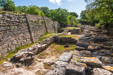 Eastern gate and defensive wall of Troy VI in Сanakkale Turkey with monumental stone masonry and...