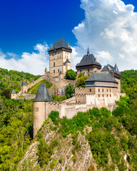 Karlštejn Castle surrounded by hills and forests. Central Bohemia, Czech Republic