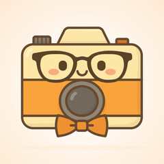 Cute Cartoon Camera with Glasses and a Bow Tie