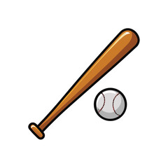 A baseball bat and ball are isolated on white background ready for a game of baseball