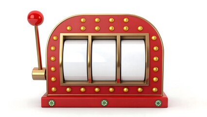 Classic red and gold slot machine with blank reels isolated on white