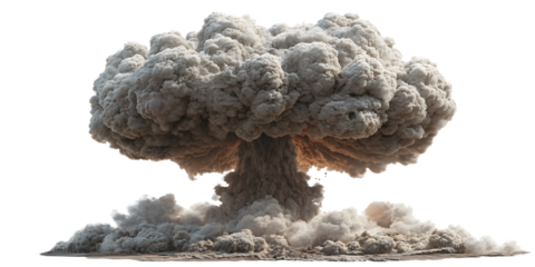 Large gray mushroom cloud explosion isolated on transparent background