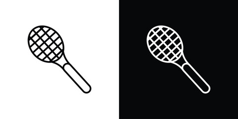 Tennis racket icon in black. flat graphic vector icon