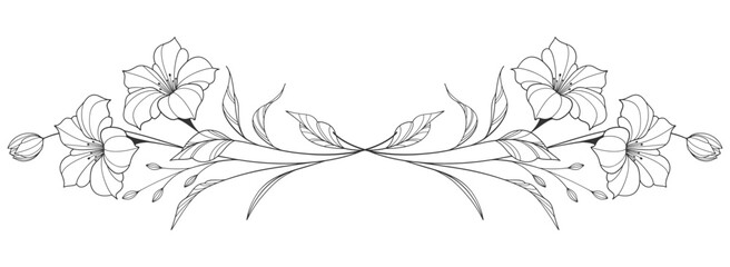 flower and leaves drawing. Vector hand drawn engraved floral card. Botanical, branch and flower Black ink sketch. Great for tattoo, invitations, greeting cards, decor © sense