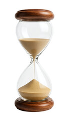 Timeless Elegance: A Classic Hourglass with Golden Sand in a Glass and Wood Design, Perfect for Home Decor or Office Use, Isolated on Transparent and White Background