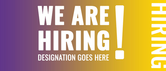 We are Hiring banner mixture of purple and yellow gradient Background. 