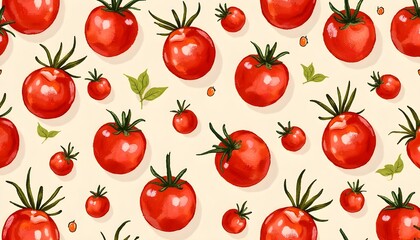 Hand-painted acrylic style tomatoes.Seamless pattern.