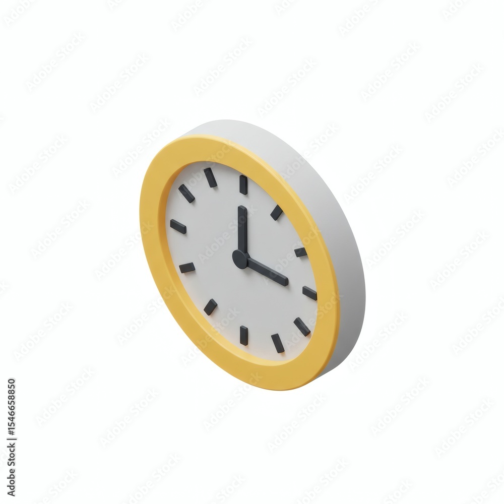 Poster a vibrant yellow-rimmed clock showcasing a minimalist design ideal for time management apps websites