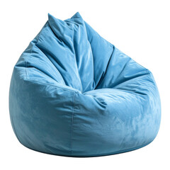 Light Blue Bean Bag Chair with Soft Velvet Texture, Front View, Transparent Background