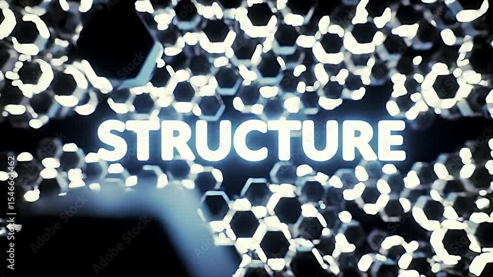 Poster abstract animation featuring hexagonal structures and glowing 
