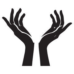 Silhouette of two hands reaching up isolated on white background