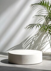 Minimalist Podium with Palm Leaf Shadows