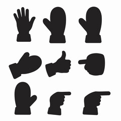 Hand gestures, mitten hand poses icon set