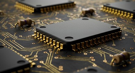 Close-up of Microchip on Circuit Board