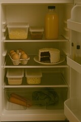 fridge interior with daily groceries and leftovers