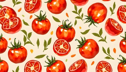Hand-painted acrylic style tomatoes.Seamless pattern.
