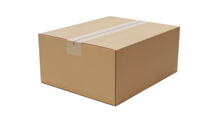 Fototapeta premium Brown cardboard box with tape seal on white background 