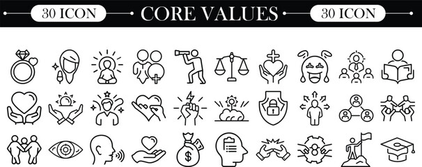 Core Values line art icons vector illustration