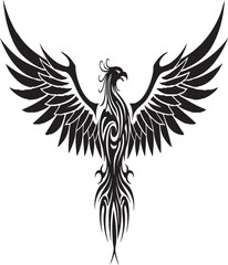 Obraz premium Majestic Tribal Phoenix Tattoo Design – Mythical Firebird Artwork for Men & Women, Bold Black Ink Symbol of Rebirth, Power, and Spiritual Transformation