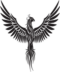 Majestic Tribal Phoenix Tattoo Design – Mythical Firebird Artwork for Men & Women, Bold Black Ink Symbol of Rebirth, Power, and Spiritual Transformation