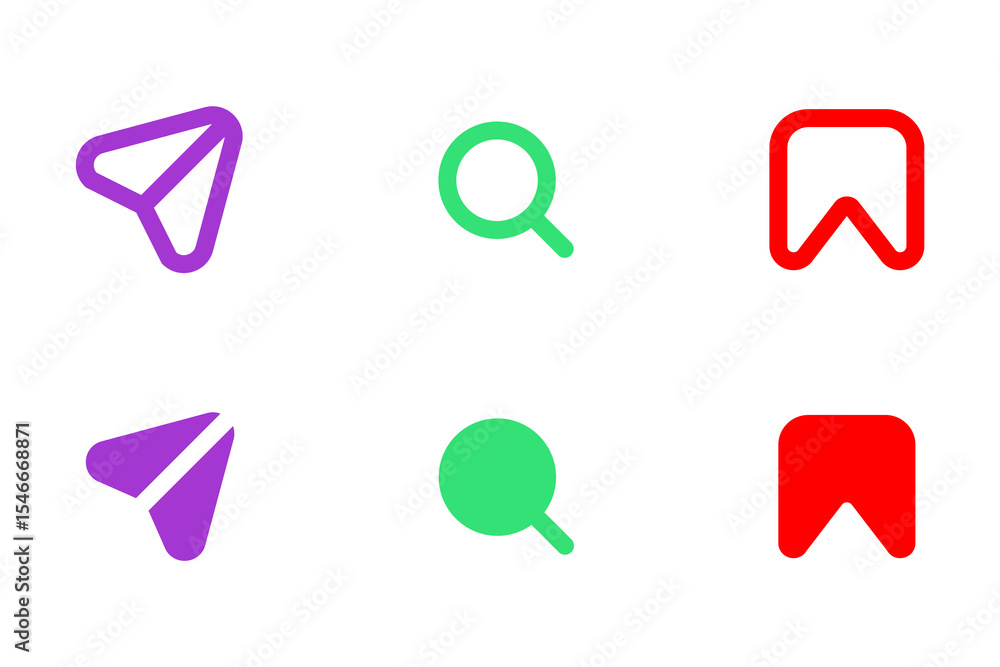 Poster modern user interface icons for messaging search and bookmark functions on black background
