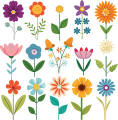 Outline Flower Collection &ndash; Vintage Botanical Line Drawing Set

