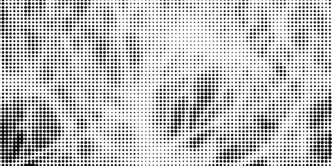 Grunge halftone gradient background. Faded grit noise texture. White and black sand wallpaper. Retro pixelated backdrop. Anime or manga style comic overlay. Vector graphic design textured template