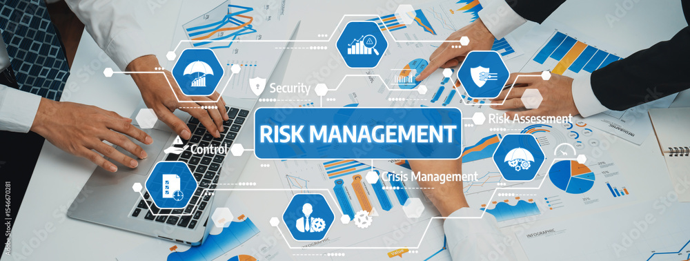 Poster this image depicts a collaborative environment focused on risk management strategies, showcasing han