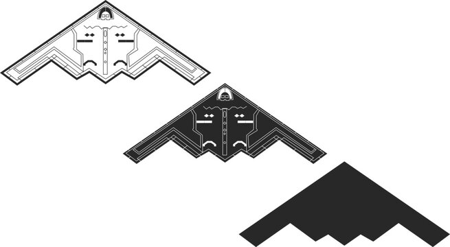 Fototapeta Set of Northrop B-2 Spirit fighter jets, strategic bomber, iconic representative of the US Air Force, line isolation and silhouette in black.