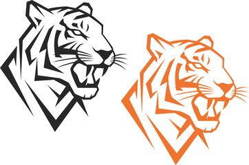 Stylish tiger head logo in two colors, orange and black, tiger head icon side view. © Артем Яковенко