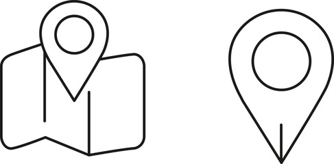 Simple Line Icons Map Location Pin and Folded Map for Navigation and Travel Apps, Websites, and UI Design