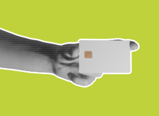 Card and payment. Customer holding plastic bankcard in hand, credit, debit, cash transfer, shopping,