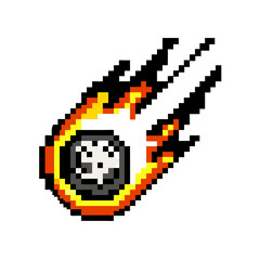 Fototapeta premium Pixel Meteor Icon – Space Object and Meteor Shower in 8-Bit Pixel Art Style