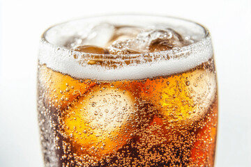 Chilled soda with ice cubes in a clear glass Generative AI