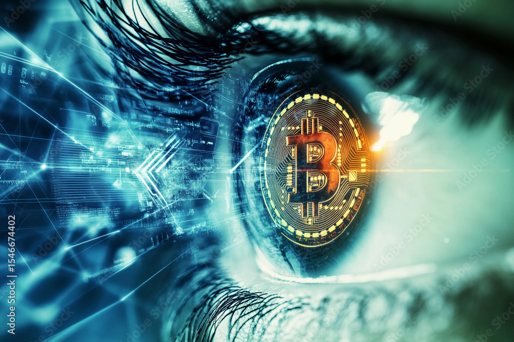 Aufkleber eye reflecting cryptocurrency concept with digital elements generative ai